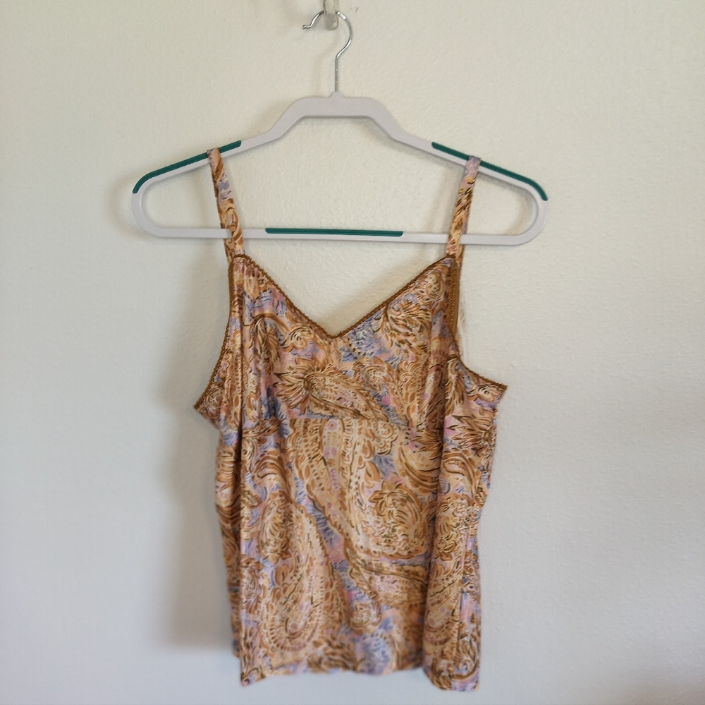 Democracy Women's Sheer Brown Paisley Peasant Top Large Boho 70s whimsigoth - Picture 3 of 14
